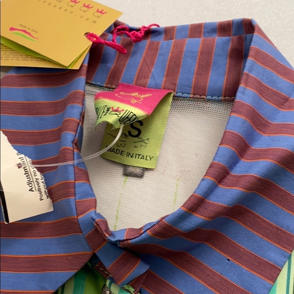 Save the Queen green multicolor stripe snap shirt S - Picture 12 of 14